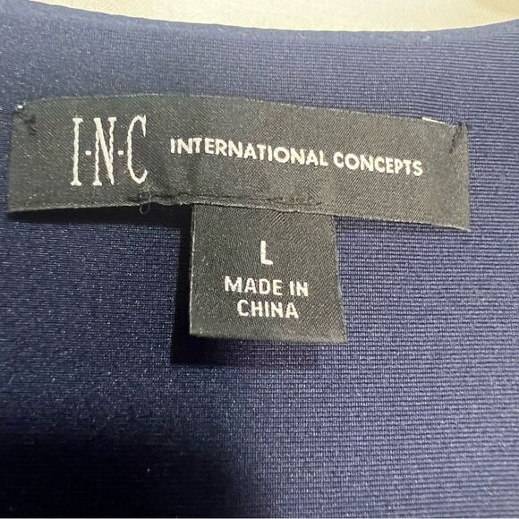 INC Bandana Print Maxi Dress Womens Large Navy Blue White Jersey Wrap V-Neck - Picture 4 of 5